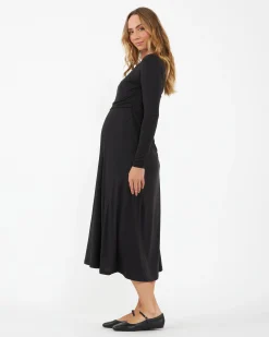 Luxe Knit A-Line Nursing Dress Black