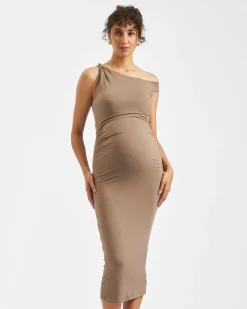 Luxe Knit Off Shoulder Dress Mocha