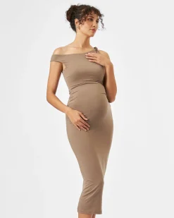 Luxe Knit Off Shoulder Dress Mocha