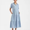 Macy Longline Linen Dress Pale Blue