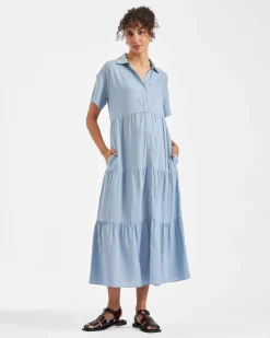 Macy Longline Linen Dress Pale Blue