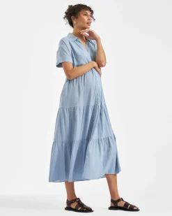 Macy Longline Linen Dress Pale Blue