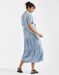 Macy Longline Linen Dress Pale Blue