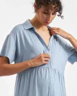 Macy Longline Linen Dress Pale Blue