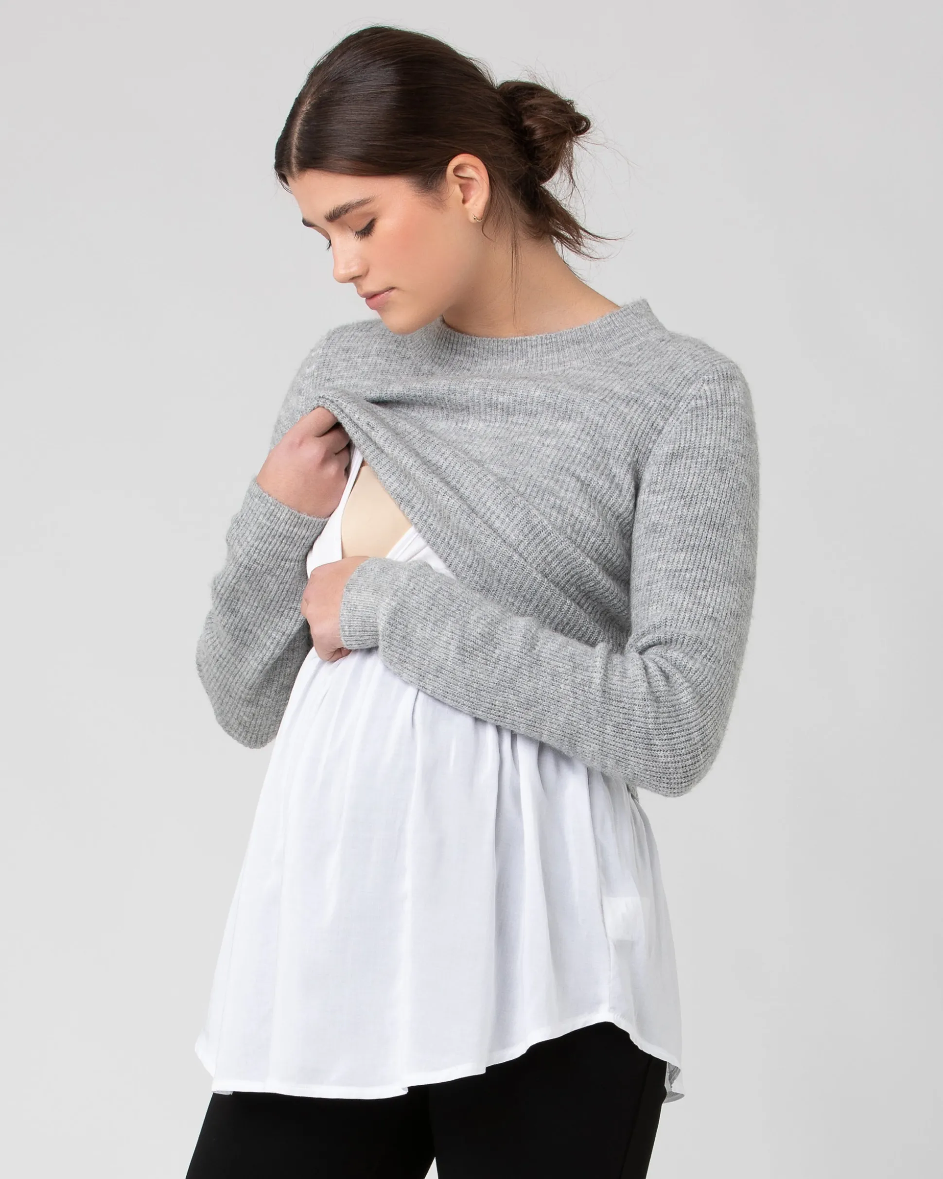 Mandy Detachable Nursing Knit Grey Marle