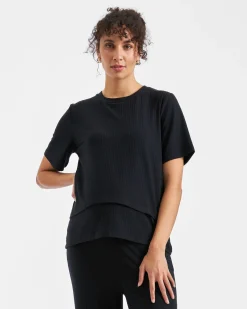 Mike Rib Nursing Top  Black