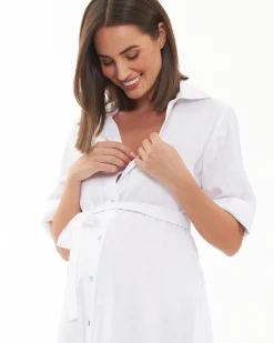 Molly Linen Shirt Dress  White