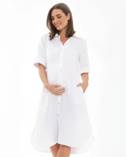 Molly Linen Shirt Dress  White