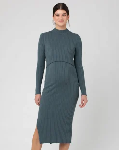 Nella Rib Nursing Knit Dress  Teal