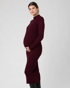Nella Rib Nursing Knit Dress  Maroon