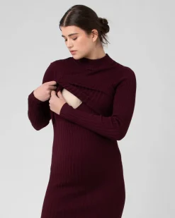 Nella Rib Nursing Knit Dress  Maroon