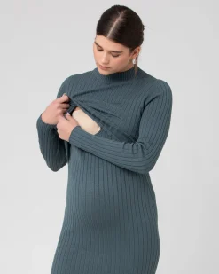 Nella Rib Nursing Knit Dress  Teal