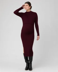 Nella Rib Nursing Knit Dress  Maroon