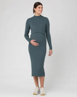 Nella Rib Nursing Knit Dress  Teal