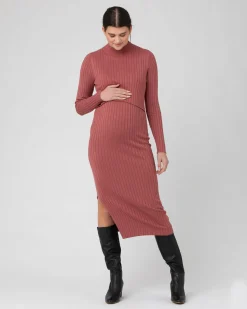 Nella Rib Nursing Knit Dress  Rouge