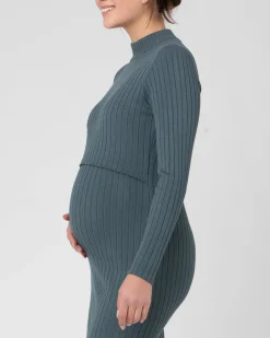 Nella Rib Nursing Knit Dress  Teal