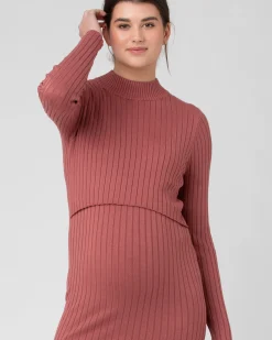 Nella Rib Nursing Knit Dress  Rouge