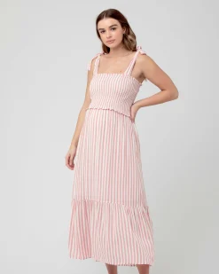 Ollie Smocked Dress  Terracotta / White