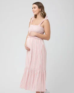 Ollie Smocked Dress  Terracotta / White
