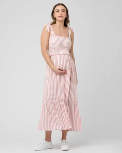 Ollie Smocked Dress  Terracotta / White