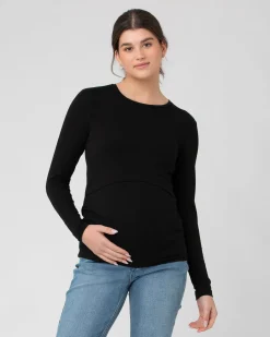 Org Cotton Nursing Top. Black