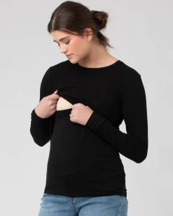 Org Cotton Nursing Top. Black