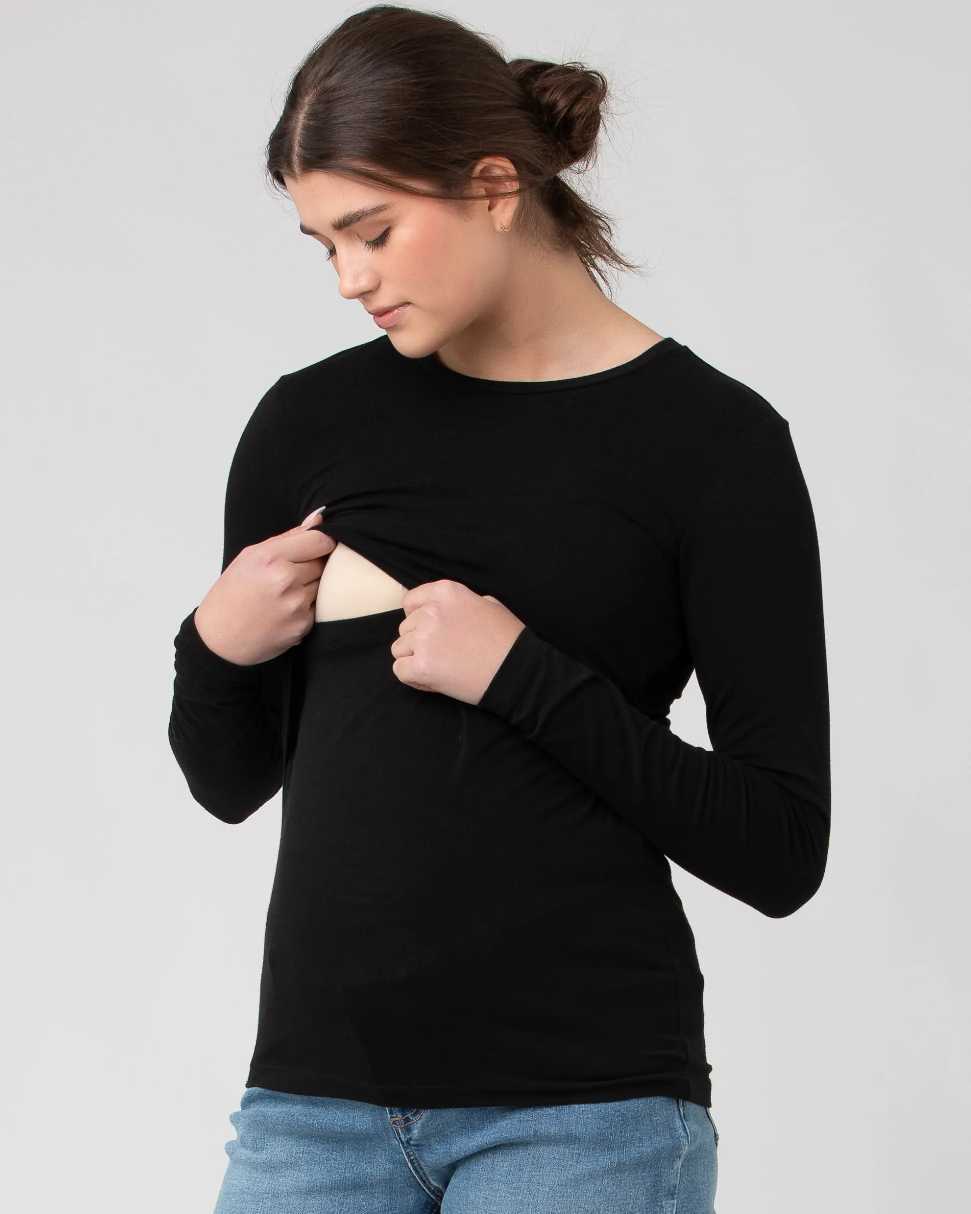 Org Cotton Nursing Top. Black