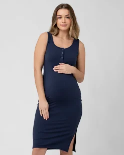 Penny Button Down Rib Dress  Navy