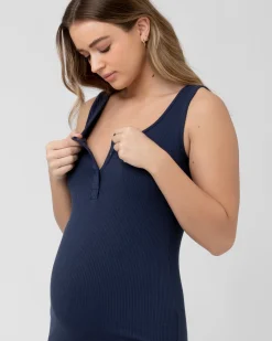 Penny Button Down Rib Dress  Navy