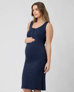 Penny Button Down Rib Dress  Navy