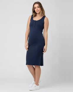 Penny Button Down Rib Dress  Navy