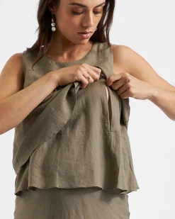 Peyton Linen Nursing Top Olive