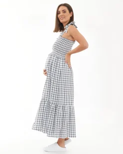 Phoebe Smocked Dress White / Navy