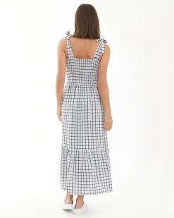 Phoebe Smocked Dress White / Navy