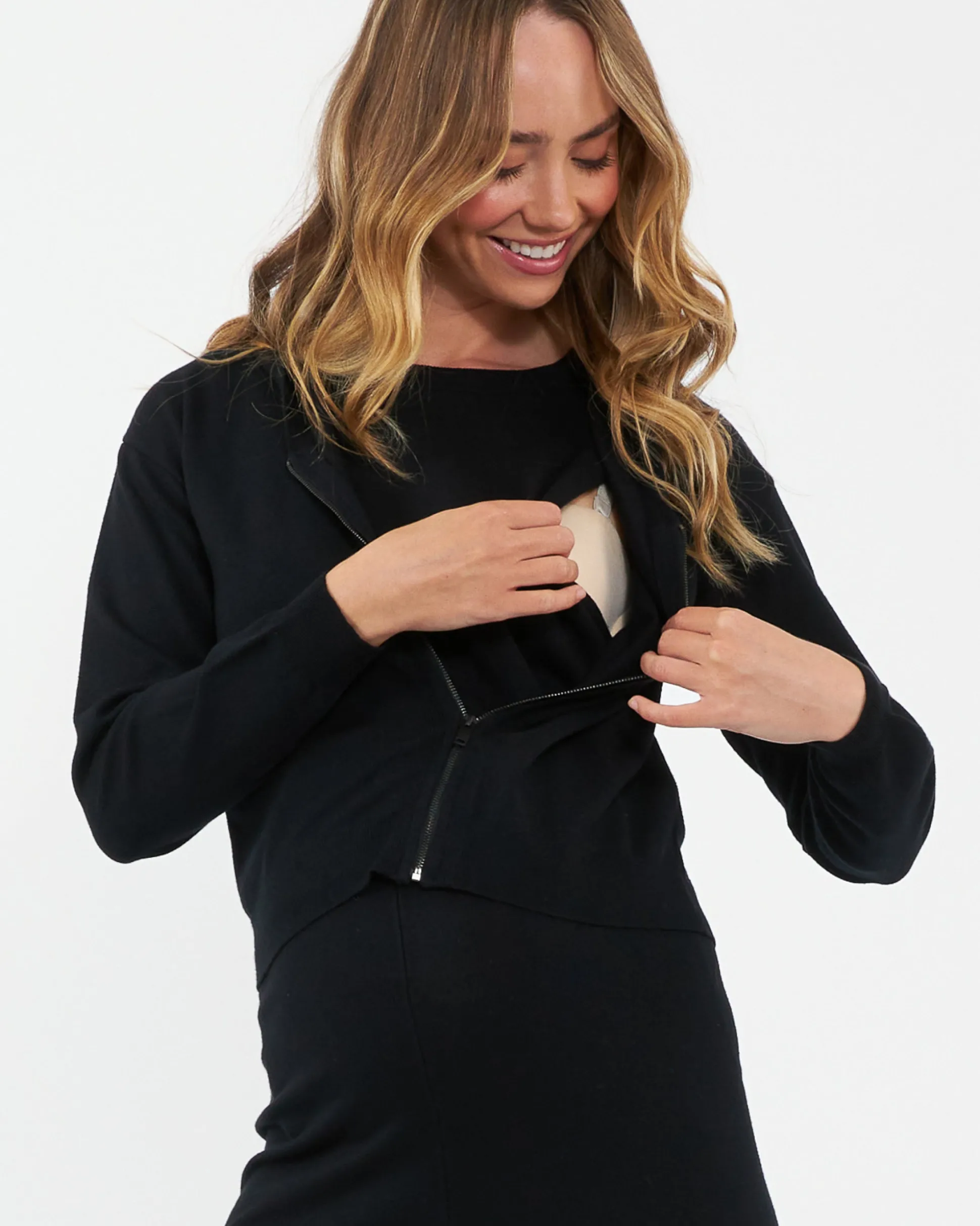 Reese Nursing Knit Hoodie Black