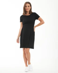 Rib Crop Top Nursing Dress Black