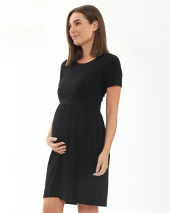 Rib Crop Top Nursing Dress Black