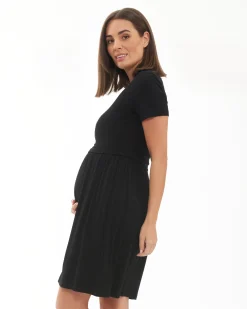 Rib Crop Top Nursing Dress Black