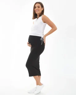Ribbed Knit Pencil Skirt Black