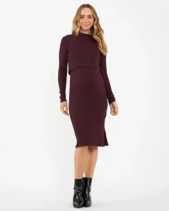 Ruby Rib Nursing Dress  Maroon