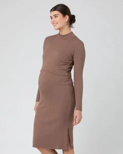 Ruby Rib Nursing Dress  Mocha
