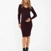 Sadie Rib Knit Nursing Dress Maroon