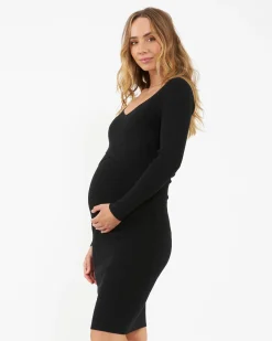 Sadie Rib Knit Nursing Dress Black