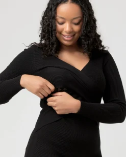 Sadie Rib Knit Nursing Dress Black