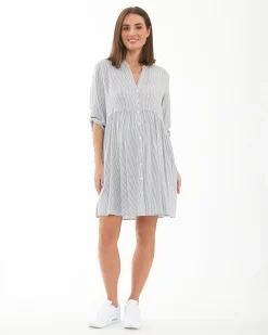 Sam Stripe Dress  Slate / White