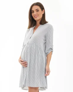 Sam Stripe Dress  Slate / White