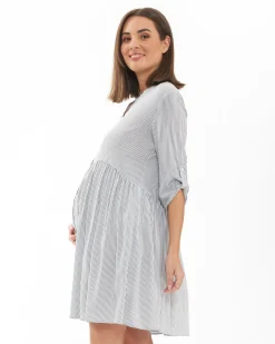 Sam Stripe Dress  Slate / White