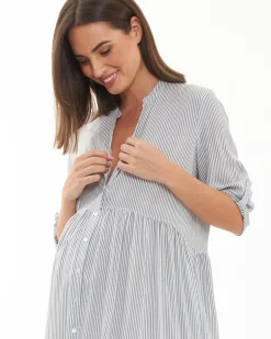 Sam Stripe Dress  Slate / White