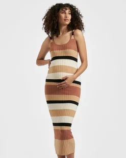 Sarah Stripe Knit Dress  Amber / Natural / Black