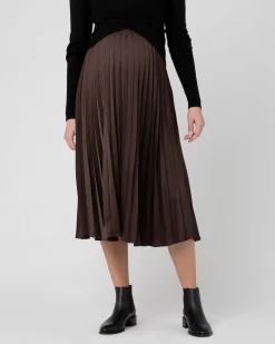Satin Pleat Skirt Chocolate